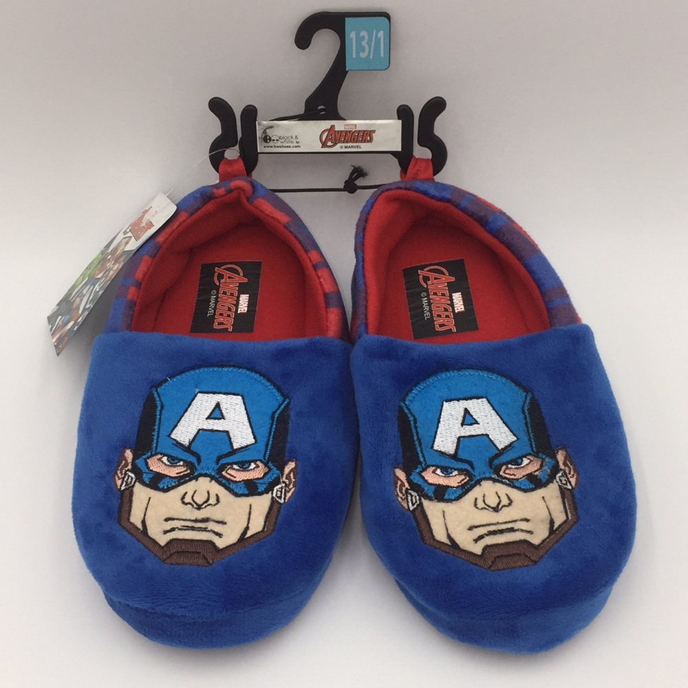 Marvel Avengers Captain America Superhero Boys Slippers Blue Red Size 13-1